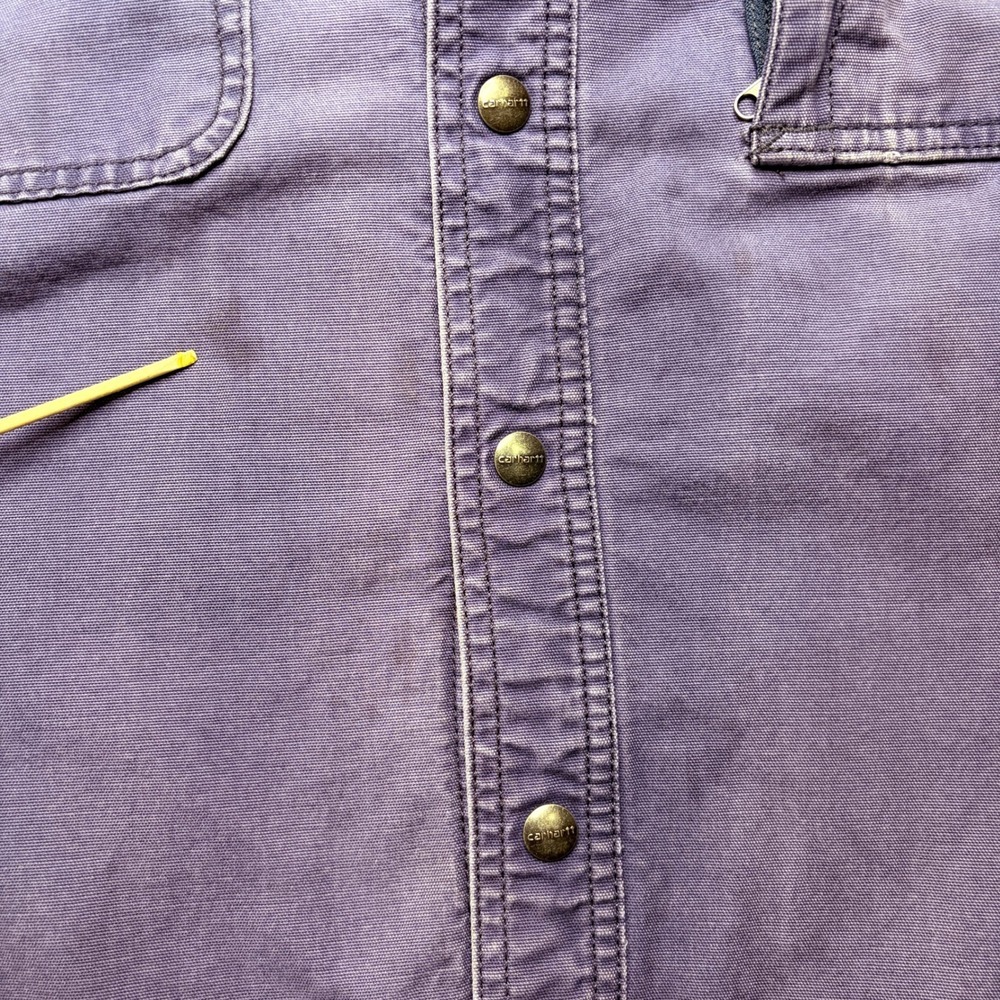 Carhartt Shirt Jacket Mens XL Blue Blanket Lined Button Snap Workwear Distressed - Picture 11 of 16
